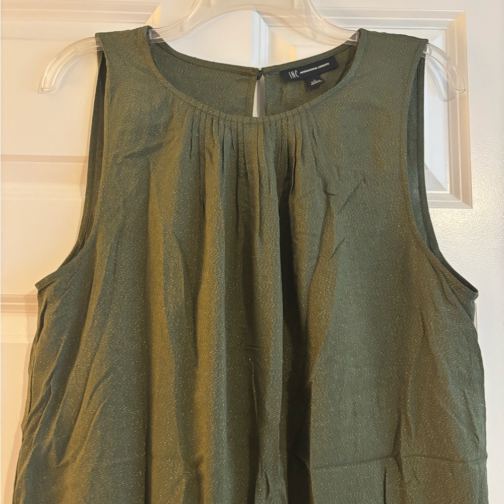 Olive Green Sleeveless Women's Top with sparkles - Picture 2 of 3